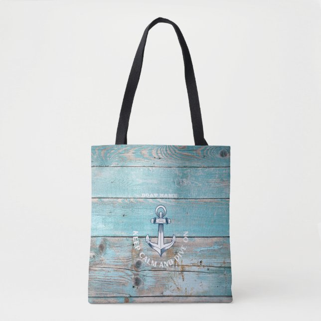 Bolso De Tela Nautical Bote Name Anchor Rustic Wood (Anverso)
