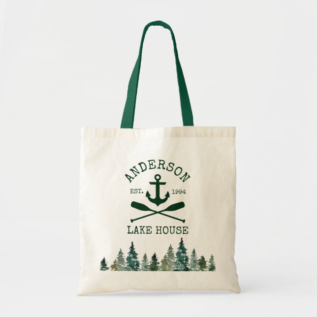 Bolso De Tela Nautical Lake House Anchor Oars Pines (Frente)