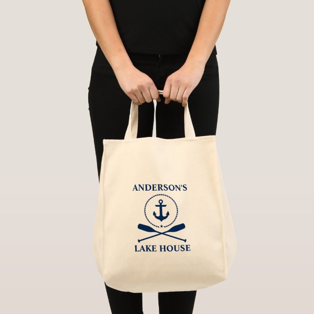 Bolso De Tela Nautical Lake House Anchor Rope Oars Groceria (Anverso (producto))