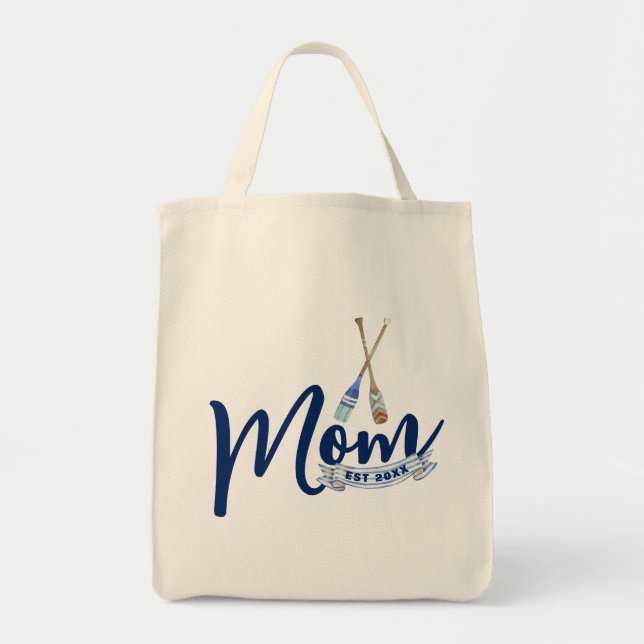 Bolso De Tela Nautical Mom Established Navy Blue Script Tote Bag (Frente)