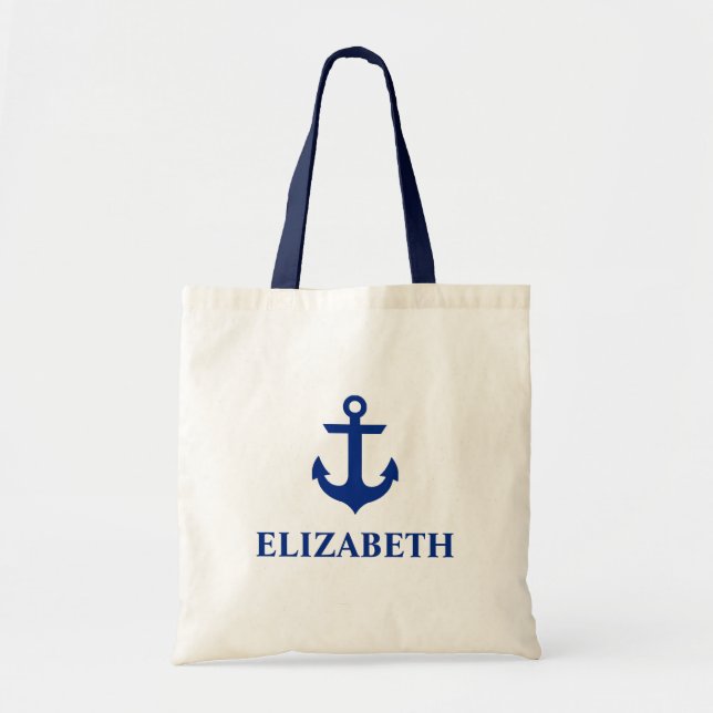 Bolso De Tela Nautical Name Anchor Blue Strap (Frente)