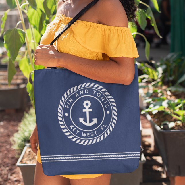 Bolso De Tela Nautical Naval & White Anchor Nombre del barco (Subido por el creador)
