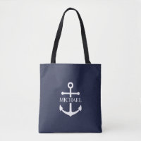 Nautical Navy Blue Anchor Nombre Personalizado