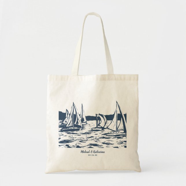 Bolso De Tela Nautical Sailboat Tote Bag Wedding Favor (Frente)