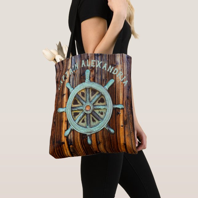 Bolso De Tela Nautical Theme Bronze Captains Wheel (Detalle)