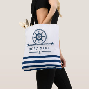 Bolso De Tela Náutico, Ancla, Cuerda Rayas Azul Marino