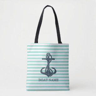 Bolso De Tela Náutico, Ancla, Rayas Verde Menta