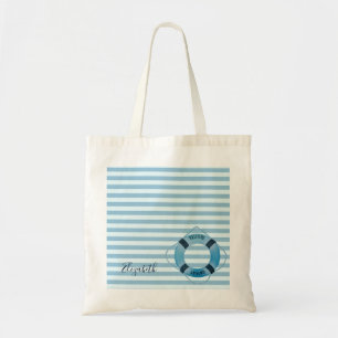 Bolso De Tela Náutico, Rayas Azules Claros