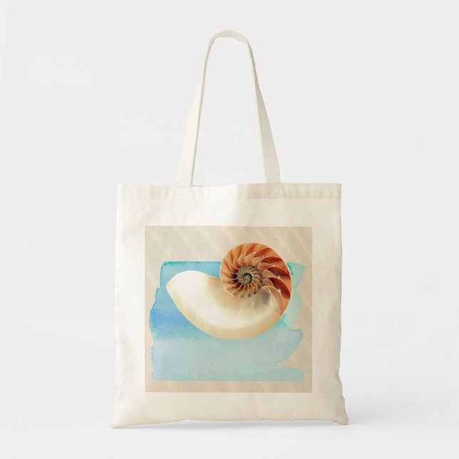 Bolso De Tela Nautilus Seashell and Sand (Frente)