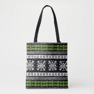 Bolso De Tela Navajo tribal, patrón verde blanco negro.