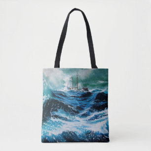 Bolso De Tela Nave en el mar en la tormenta, náutica