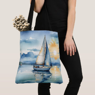 Bolso De Tela Navegación acuática en un lago al atardecer