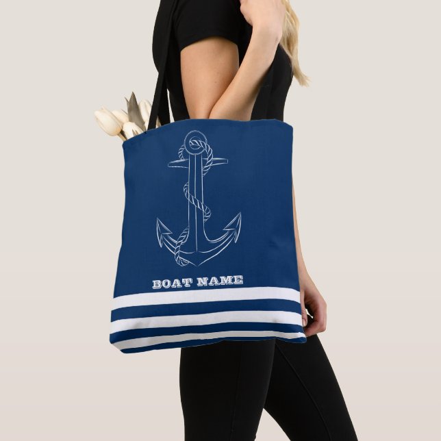 Bolso De Tela Navía de Ancla Náutica de Sailor con franja azul (Detalle)