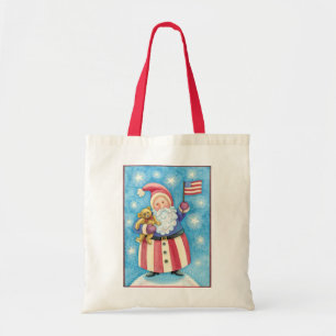 Bolso De Tela Navidad adorable, Santa Claus patriótico con bande