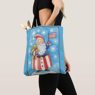 Bolso De Tela Navidad adorable, Santa Claus patriótico con bande