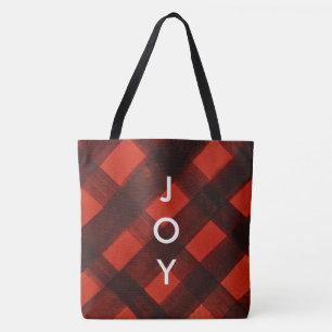 Bolso De Tela Navidad Alegre Cuadro Escocés Rojo Negro Fiesta