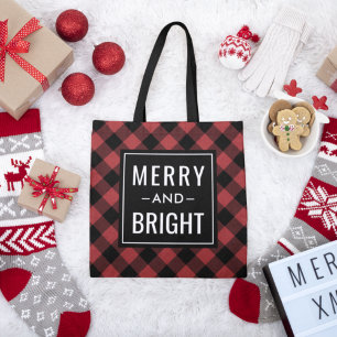 Bolso De Tela Navidad Alegre y Brillante Moderno Plaid Rojo de B