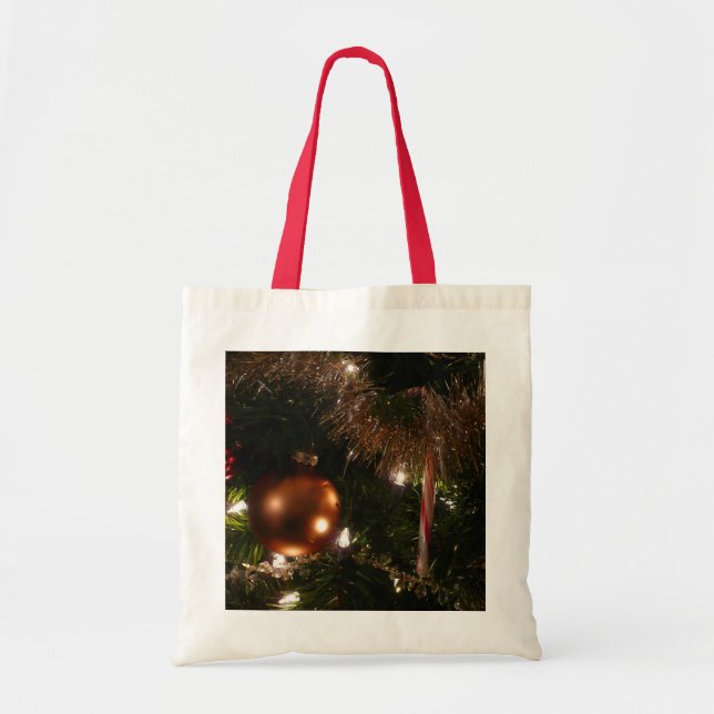 Bolso De Tela Navidad Árbol II Festividad Rojo y Oro (Frente)