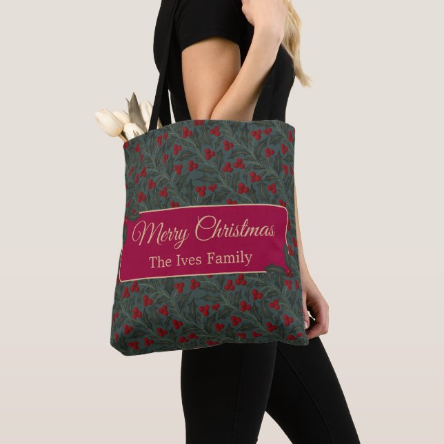 Bolso De Tela Navidad Bayas de Acebo (Detalle)