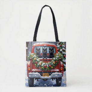 Bolso De Tela Navidad Camioneta Roja Gato Negro Fiesta