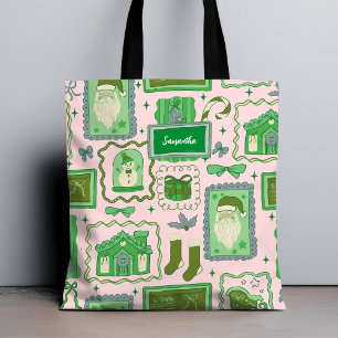 Bolso De Tela Navidad caprichosa en verde y rosa