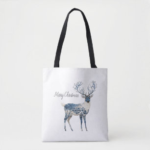 Bolso De Tela Navidad Ciervo Azul Blanco Nórdico