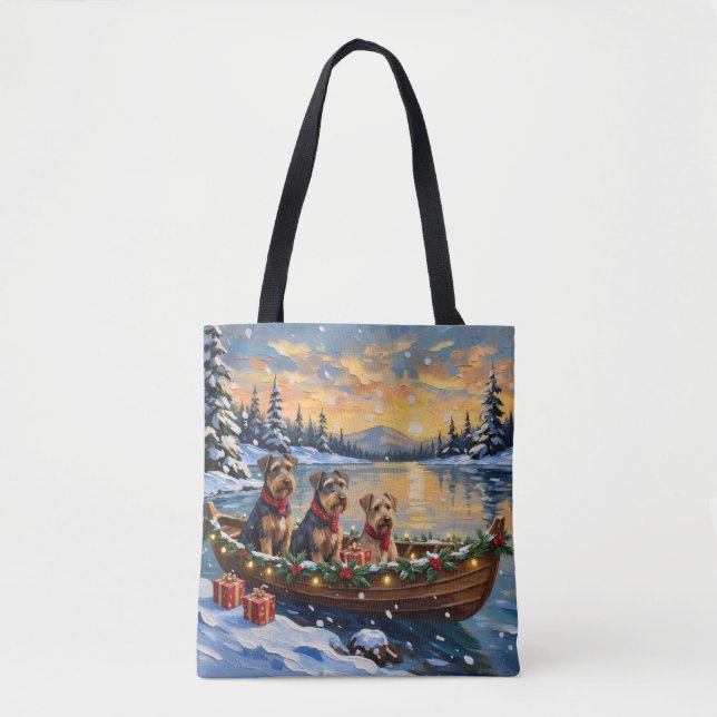 Bolso De Tela Navidad con Barco de Terrier Airedale (Anverso)