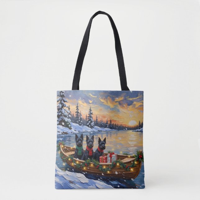 Bolso De Tela Navidad con Barco de Terrier Escocés (Anverso)