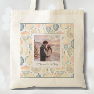 Bolso De Tela Navidad con Foto Personalizada Minimalista Pastel