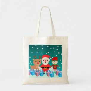 BOLSO DE TELA NAVIDAD CON SANTA Y SUS AMIGOS