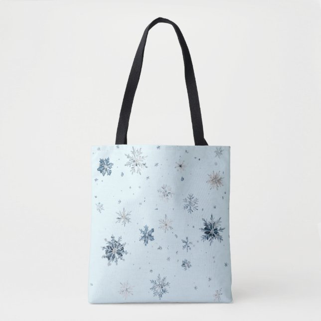 Bolso De Tela Navidad Copos de Nieve Azules (Anverso)