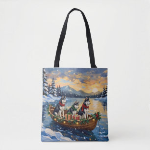 Bolso De Tela Navidad de barco de Husky Siberiano