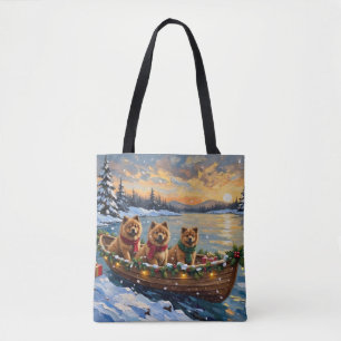 Bolso De Tela Navidad de Chow Chow en Barco Fiesta