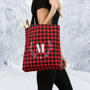 Bolso De Tela Navidad de Cuadro Escocés Rojo con Monograma