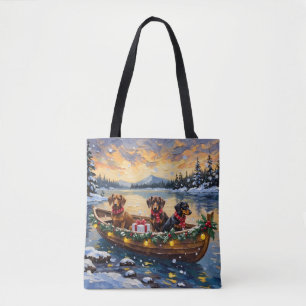 Bolso De Tela Navidad de Dachshund en Barco