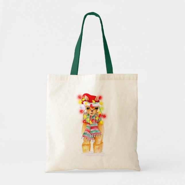 Bolso De Tela Navidad de vacaciones Llama whimsy art (Frente)