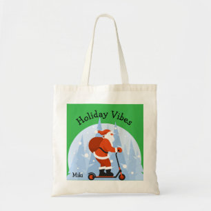 Bolso De Tela Navidad Divertida Santa Moderna Fiesta Verde Perso