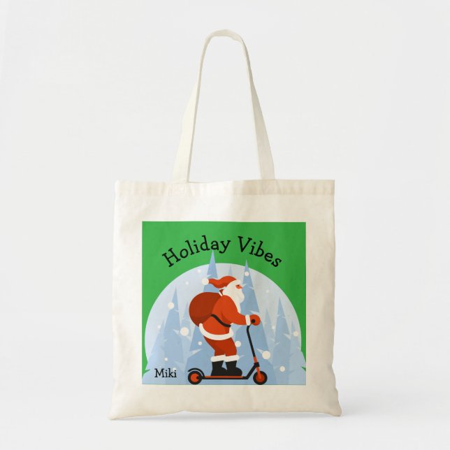 Bolso De Tela Navidad Divertida Santa Moderna Fiesta Verde Perso (Frente)