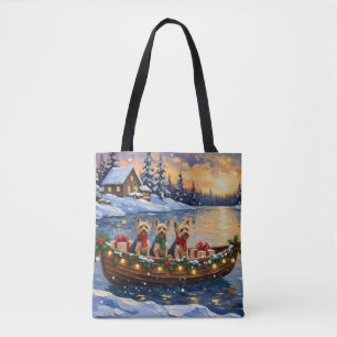 Bolso De Tela Navidad en Barco con Yorkipoo