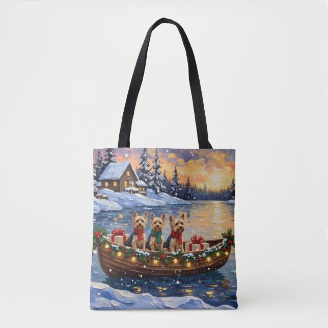 Bolso De Tela Navidad en Barco con Yorkipoo (Anverso)