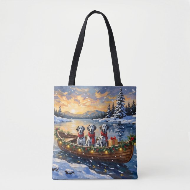 Bolso De Tela Navidad en Barco Dalmatas (Anverso)