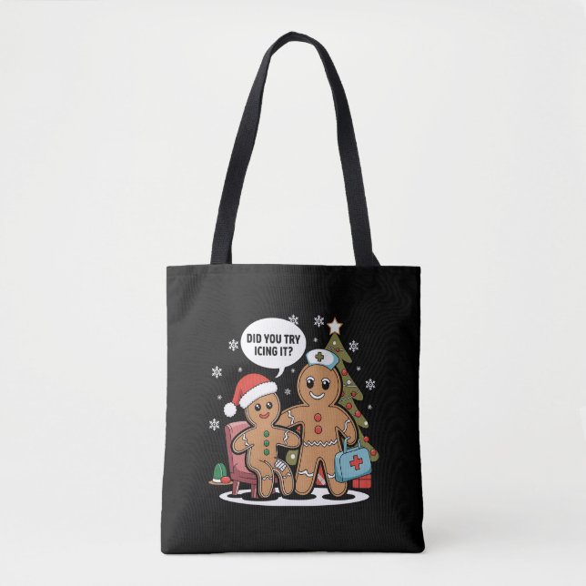Bolso De Tela Navidad Enfermera A Gingerbread Man ¿Intentaste Iz (Anverso)