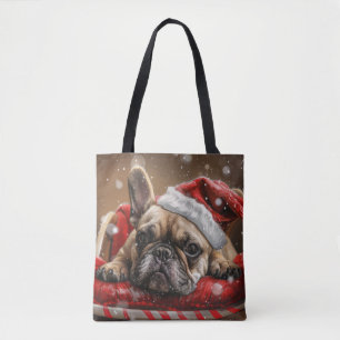 Bolso De Tela Navidad Festiva de Bulldog Francés