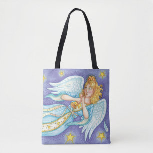 Bolso De Tela Navidad linda, ángel músico tocando su cuerno