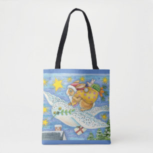 Bolso De Tela Navidad linda con conejo como Santa Claus en búho
