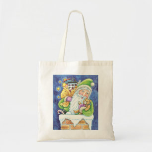 Bolso De Tela Navidad linda, Santa Claus en chimenea con juguete