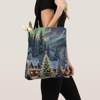 Bolso De Tela Navidad Mágica, Pueblo de Montaña, Luces Polares