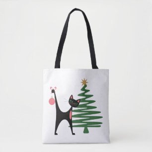 Bolso De Tela Navidad Moderna de Mitad de Siglo Años 50 Gato Ató