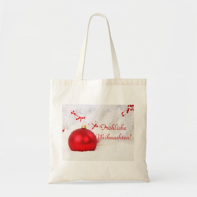 Bolso De Tela Navidad rojo y Frohliche blanco Weihnachten (Frente)