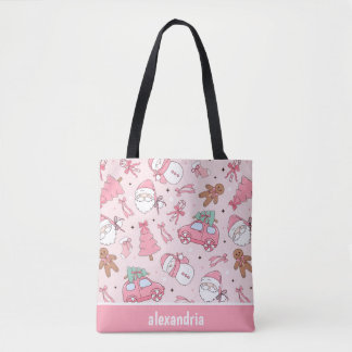 Bolso De Tela Navidad Rosa Sin Costuras